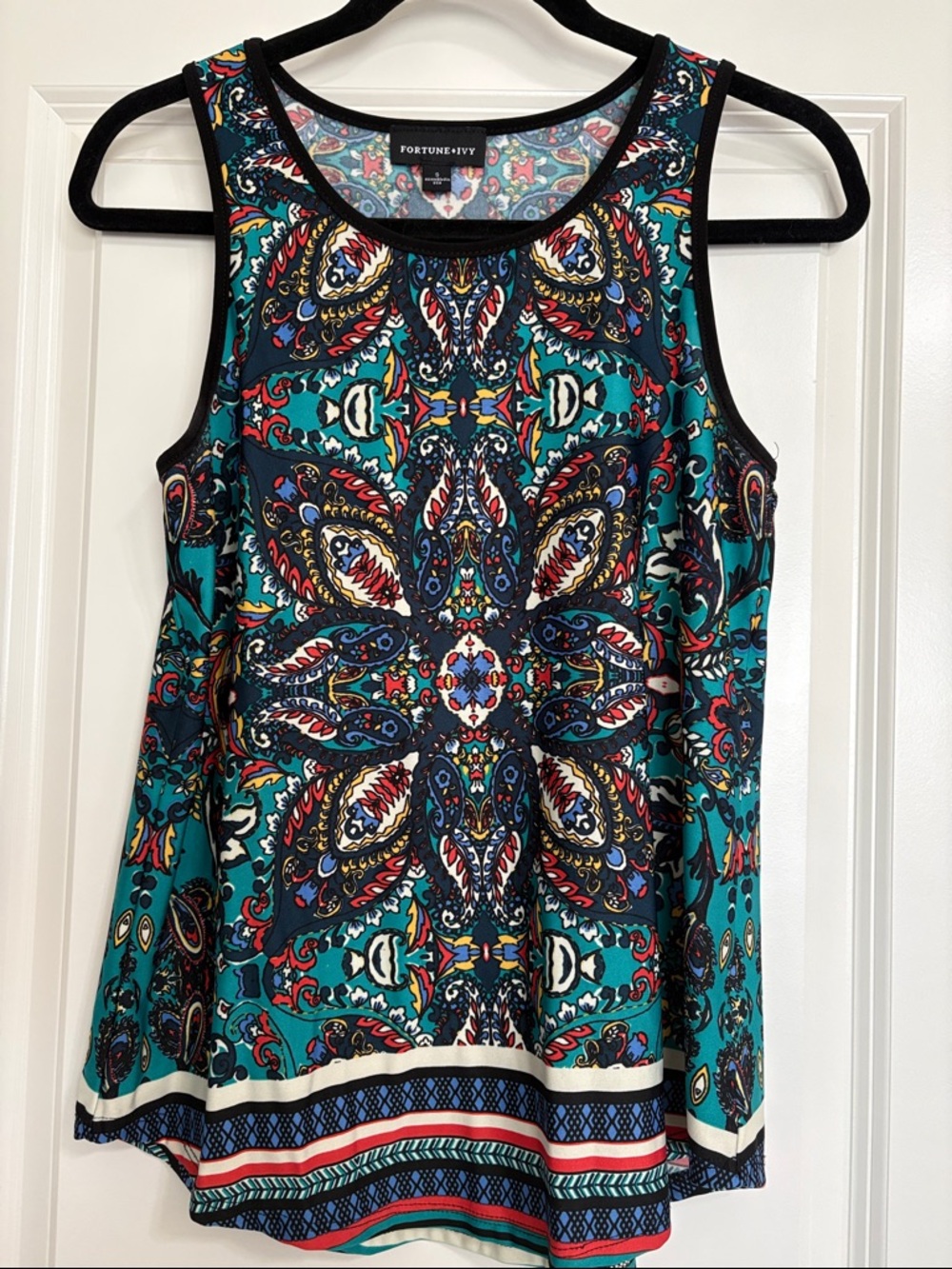 Fortune + Ivy Teal Paisley Print Sleeveless Tank